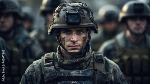 Brave soldier looking at the camera