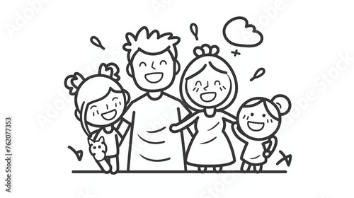 A simplistic line drawing of a cheerful family with two adults and two kids, exuding joy and togetherness.