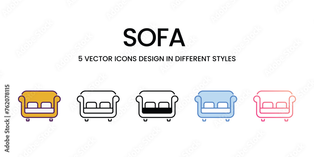 Sofa icons set in different style vector stock Sofa icons set in different style vector stock