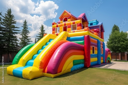 Colorful inflatable bounce house water slide for children playground in backyard