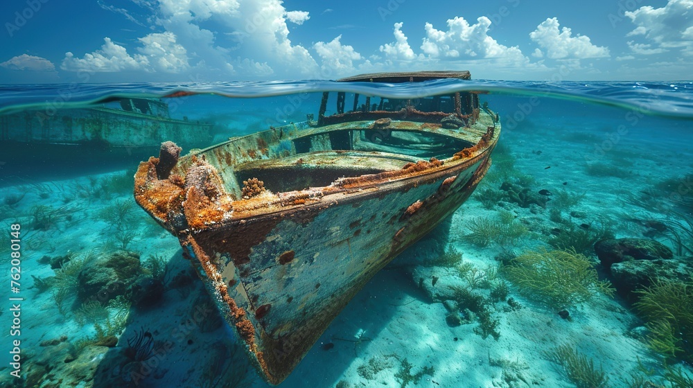 Belize's wrecks on underwater ocean Background - obrazy, fototapety, plakaty 
