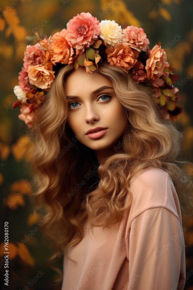 Enchanting autumn fairy with vibrant orange and brown foliage. Fictional character created by Generated AI. Enchanting autumn fairy with vibrant orange and brown foliage. Fictional character created by Generated AI.