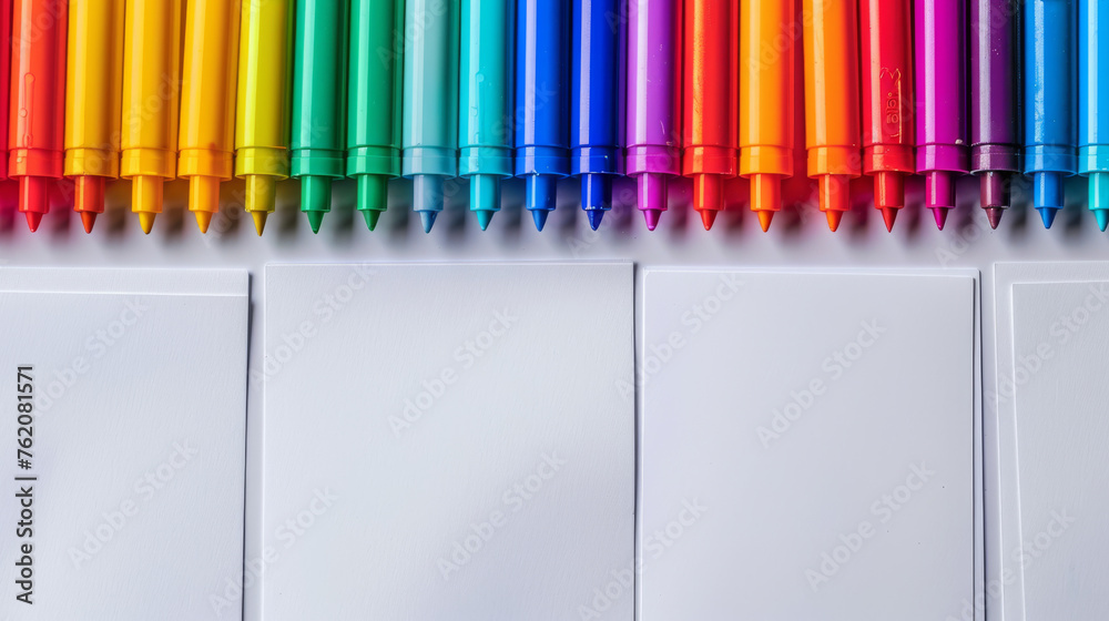 custom made wallpaper toronto digitalSeveral colorful markers arranged neatly and blank white sheets of paper with copy space inviting creativity and artistic expression for kids