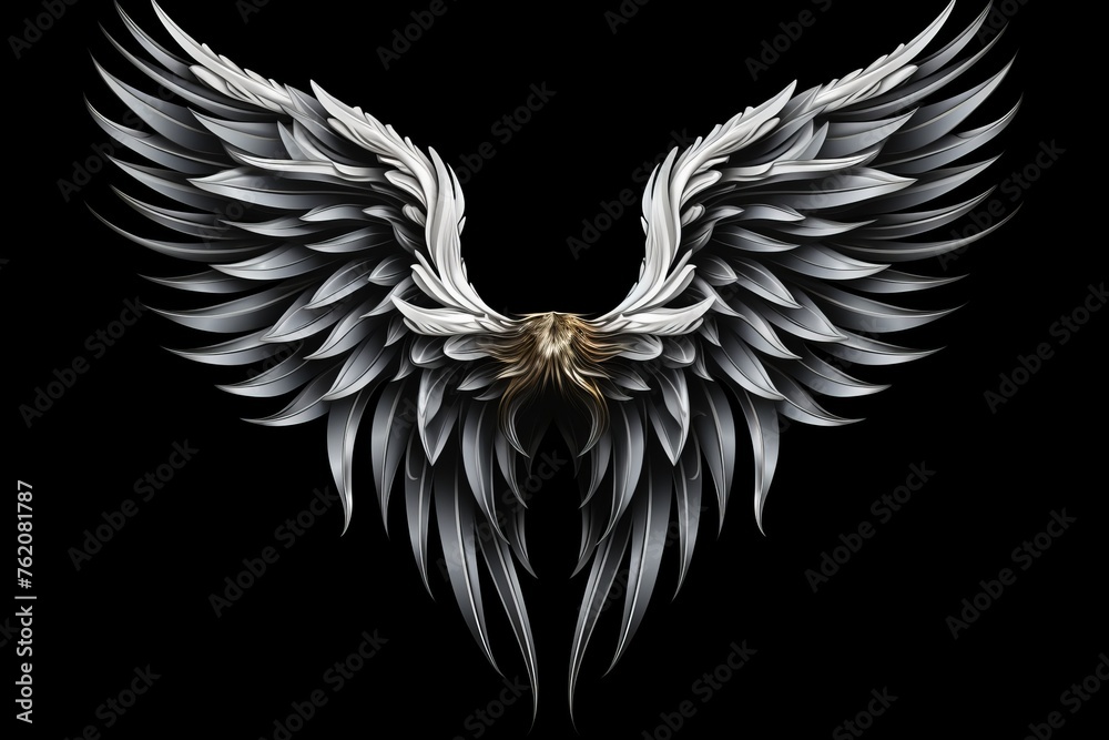 Obraz premium Fantasy angel wings isolated on black background for fashion design, cosplay, dress up party