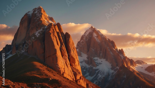 Erleuchtete Bergspitze im Sonnenuntergang – Naturschauspiel in Rot und Orange