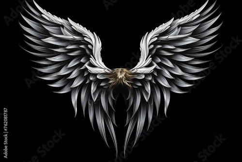 Fantasy angel wings isolated on black background for fashion design, cosplay, dress up party photo