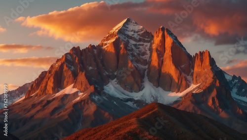 Imposanter Berg bei Sonnenuntergang mit leuchtendem Farbenspiel