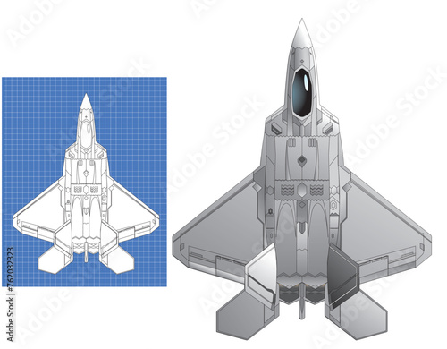 F-22 fighter plane vector draw object cartoon