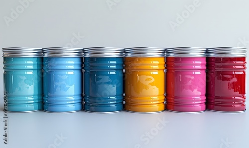 Cans of paint on a white background.