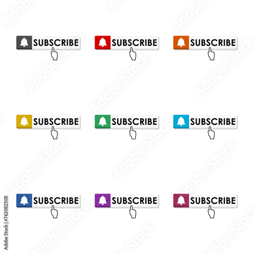 Subscribe button icon isolated on white background. Set icons colorful