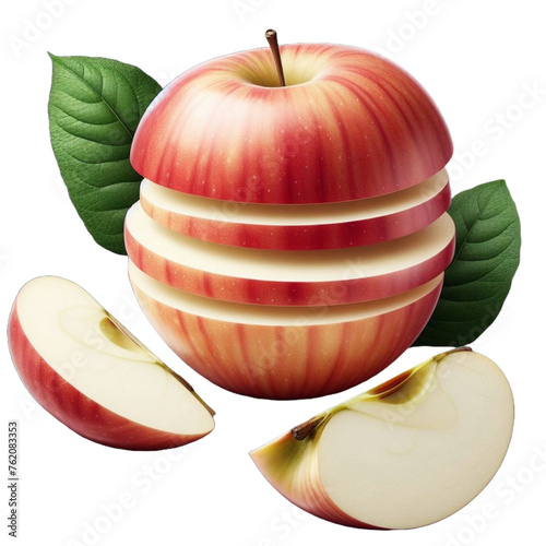 Slice apple with leaves. Generative AI