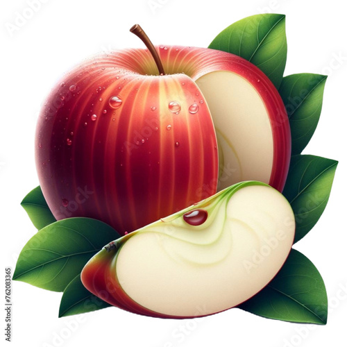Slice apple with leaves. Generative AI