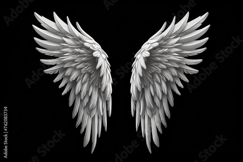 Fantasy angel wings isolated on black for fashion design, cosplay, dress up party photo