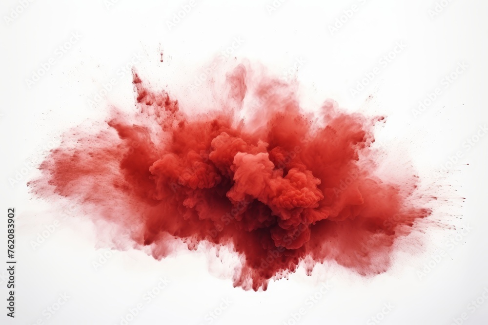 Red dust explosion special effect isolated on white background for abstract red smoke concept