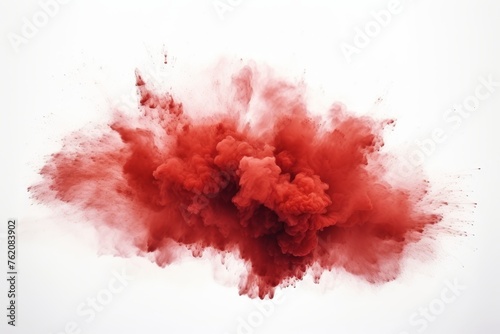 Red dust explosion special effect isolated on white background for abstract red smoke concept photo