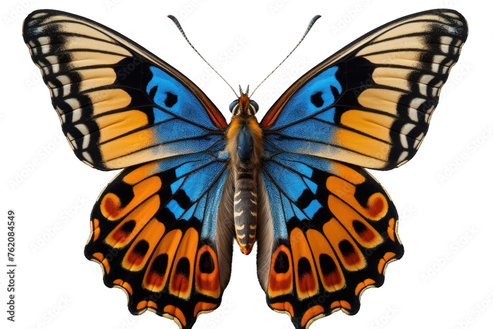 Fototapeta premium A Large Butterfly With Orange and Blue Wings. On a White or Clear Surface PNG Transparent Background.