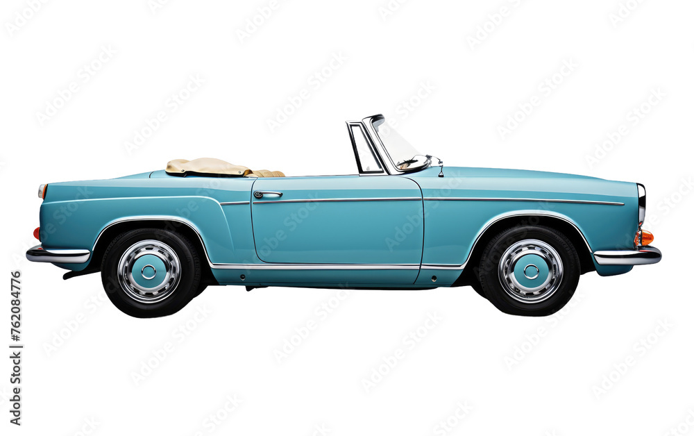 Blue Convertible Car With White Top. On a White or Clear Surface PNG Transparent Background.