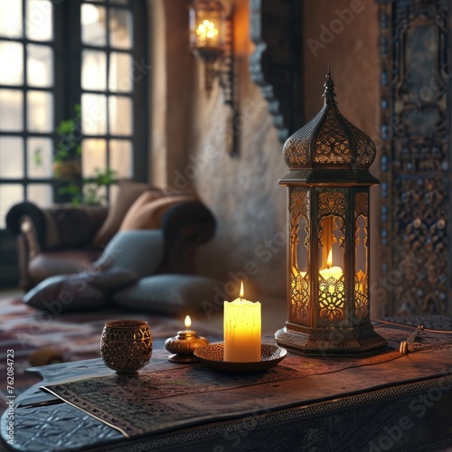 Arabic Style Oil Lamp with Candle Inside - Decorative Home Lighting