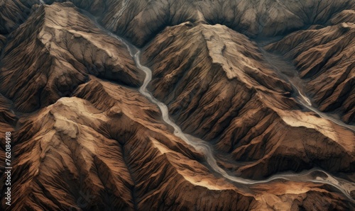 patterns of mountain ridges and valleys, aerial view