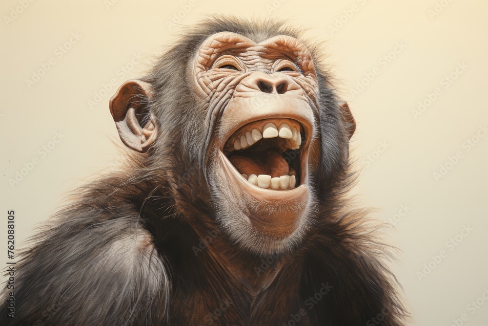 
Close-up drawing showcasing the happy expression of a giggling monkey, its infectious laughter echoing against a plain background
