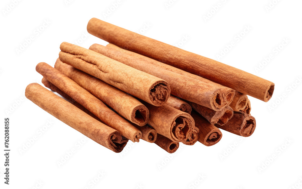 A Pile of Cinnamon Sticks on a White Background. On a White or Clear Surface PNG Transparent Background.