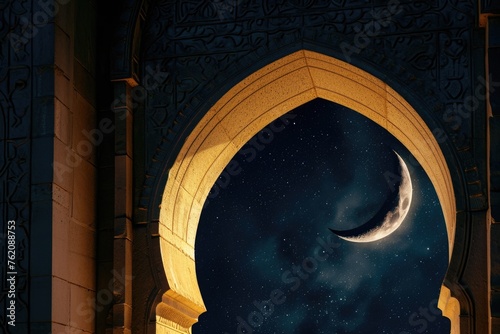 Arabic Calligraphy and the moon at night