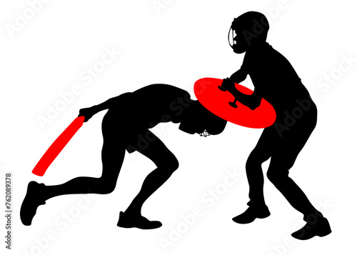 Men in sport fight with swords on white background