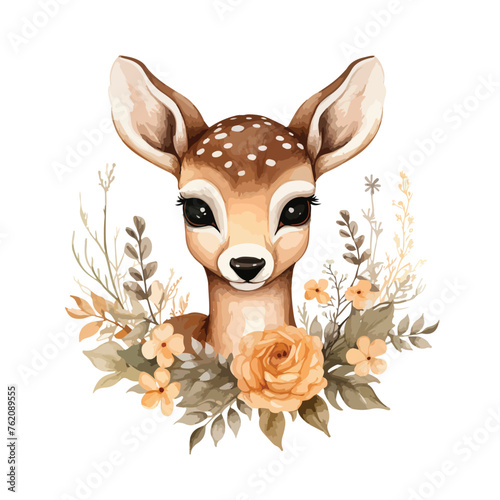 Boho Cute Fawn Clipart isolated on white background