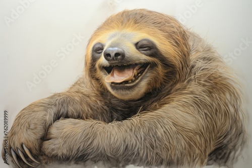  Drawing portraying the happy face of a laughing sloth, its relaxed demeanor and contented smile captured against a neutral background