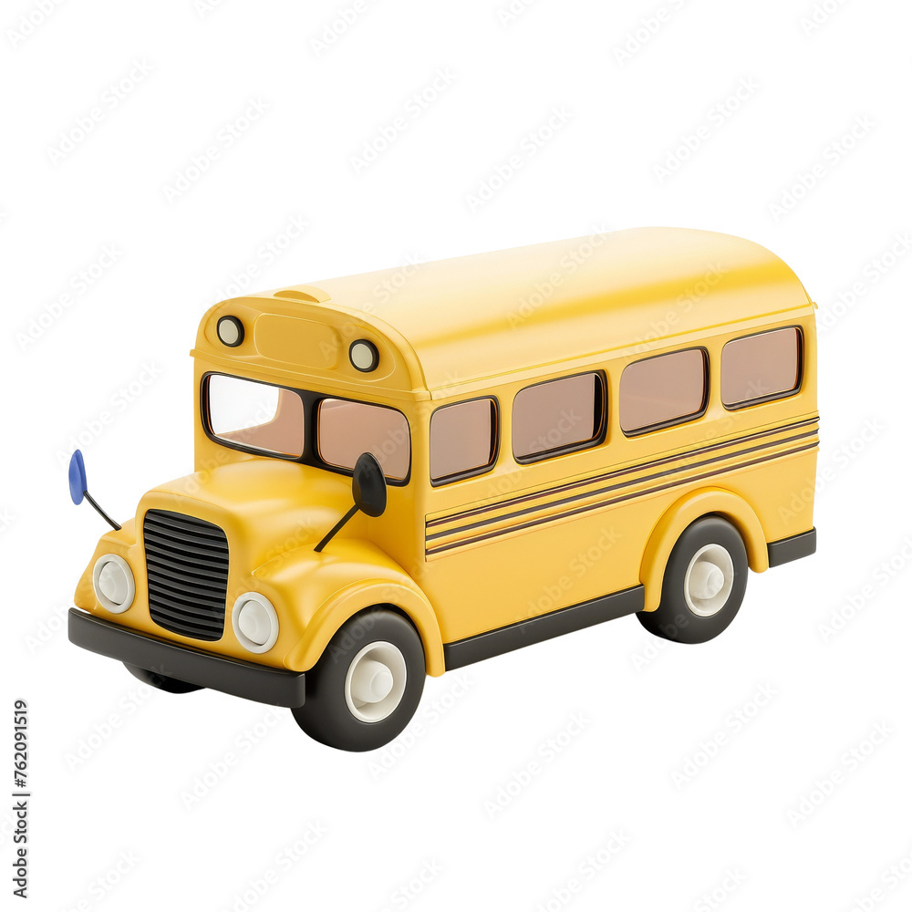 Retro-styled 3D school bus on a transparent background, reminiscent of classic educational themes