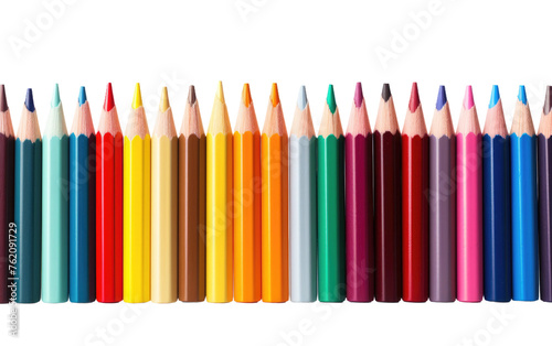 A Colorful Row of Colored Pencils on a White Background. On a White or Clear Surface PNG Transparent Background.