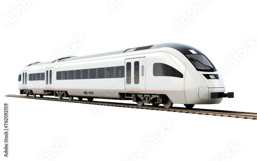 White Train Traveling on Train Tracks. On a White or Clear Surface PNG Transparent Background.