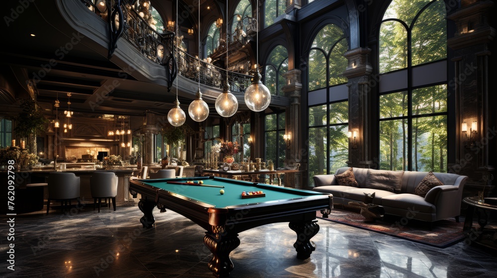 Pool Table in Bright Room With Windows Pool Table in Bright Room With Windows