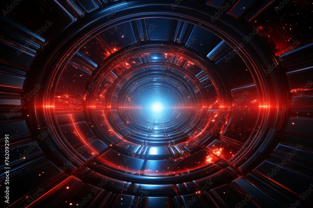 Abstract red grid tunnel. futuristic cosmic wormhole with spiral technology for sci-fi concepts Abstract red grid tunnel. futuristic cosmic wormhole with spiral technology for sci-fi concepts