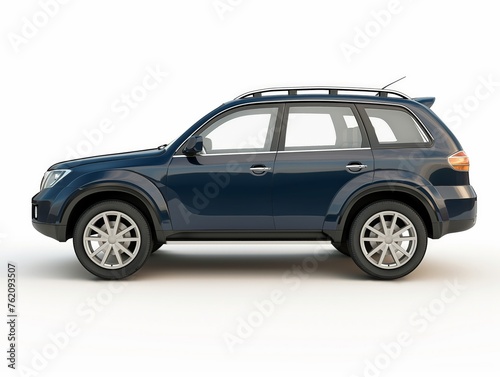 A side view of a sleek blue sport utility vehicle isolated on a white background, highlighting modern design and mobility.