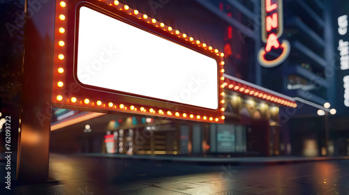  customizable movie theater marquee for advertising presentation mockup in Mumbai environment, night view photo