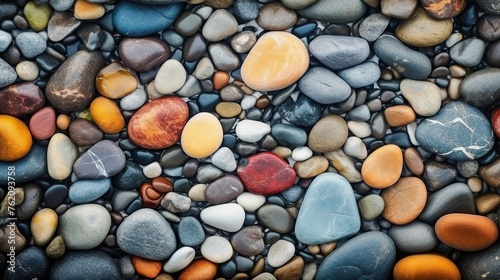 close up of flat smooth rocks in river © nomesart