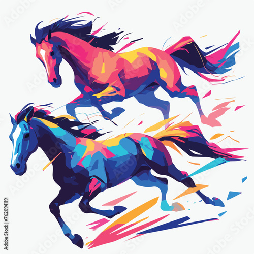 Colorful horses Clipart isolated on white background