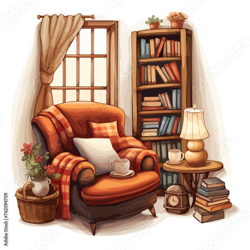 Cozy Reading Nook clipart isolated on white background