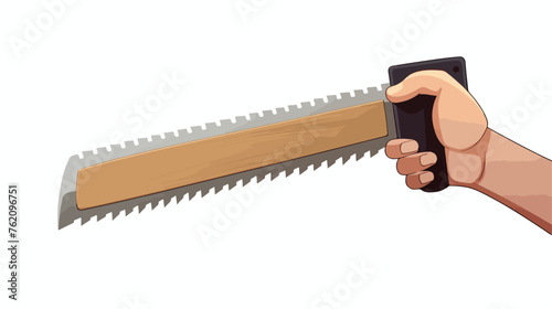 Hand holding simple saw carpentry tool flat vector