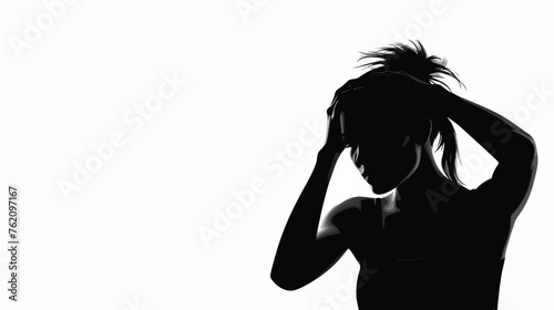 Headache woman silhouette with hand showing headach