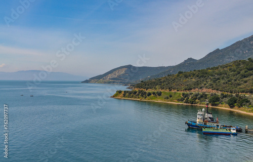 scenic view of Marmara sea and Kapakli cape from Armutlu - Gemlik highway (Yalova province, Turkey)
