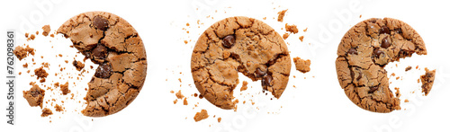 Close up of an half eaten cookie with crumb against a white background photo