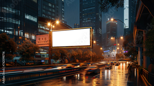  customizable highway billboard for advertising presentation mockup in Shanghai environment, 