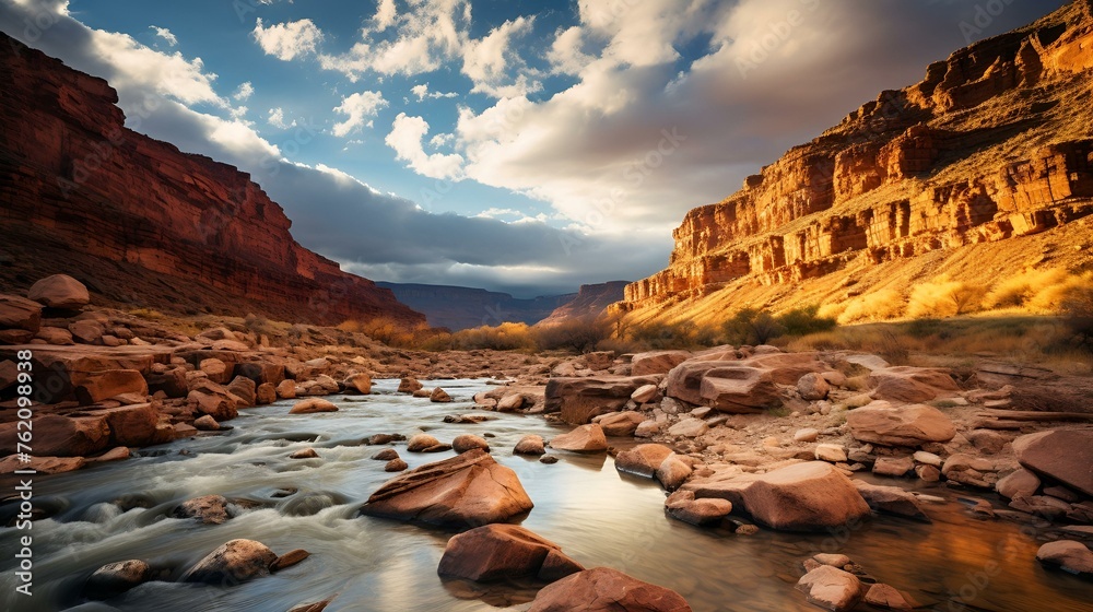 Grand Canyon river flowing through majestic red rock landscape showcasing