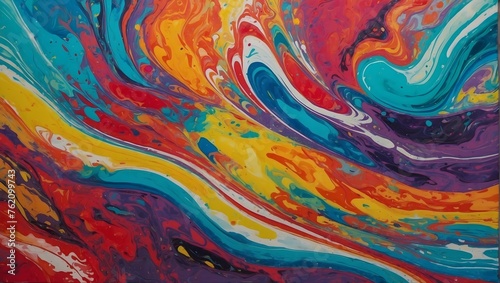 A dynamic abstract banner featuring bold, marbled waves of acrylic paint in a rainbow of colors Generative AI