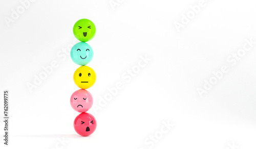 Customer choose emoji emoticons happy mood on emotions satisfaction meter, evaluation, Increase rating, Satisfaction and best excellent services rating concept, Feedback concept design, 3d render.