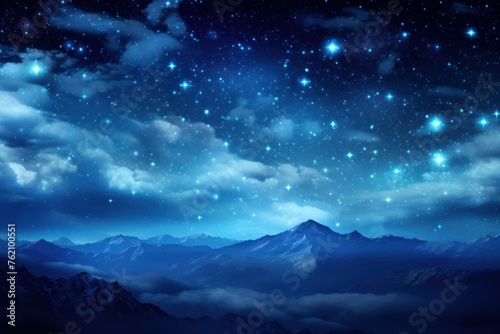 Celestial Night sky clouds colorful. Starry sunset. Generate Ai