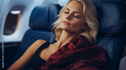 Woman Sitting in Airplane With Eyes Closed