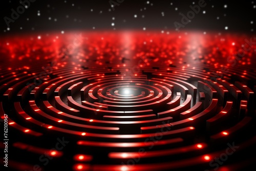 Abstract red grid tunnel or wormhole, futuristic 3d portal. Cosmic funnel-shaped spiral technology photo